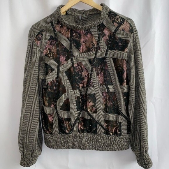 Rare Vintage KOOS Van Den Akker New York Metallic Lace Overly Button Sweater S - Picture 2 of 15